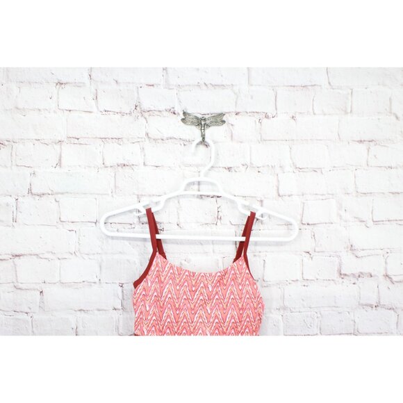 LL Bean Tankini Swimsuit Top Lined Cups Print Orange Pink Size 4 - Picture 2 of 10